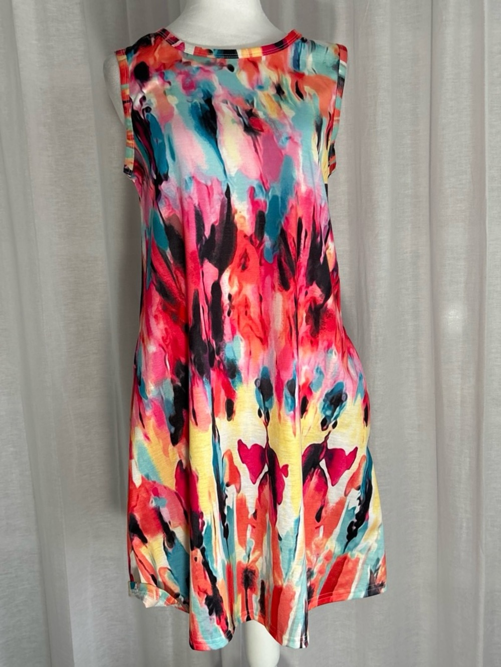 Abstract Watercolor Sleeveless Mini Dress — Multicolor